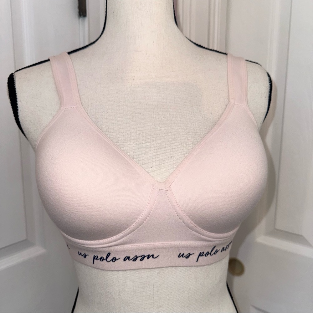 NWT US Polo Assn Women's Pink & Black Intimate Cotton & Spandex Bra Large